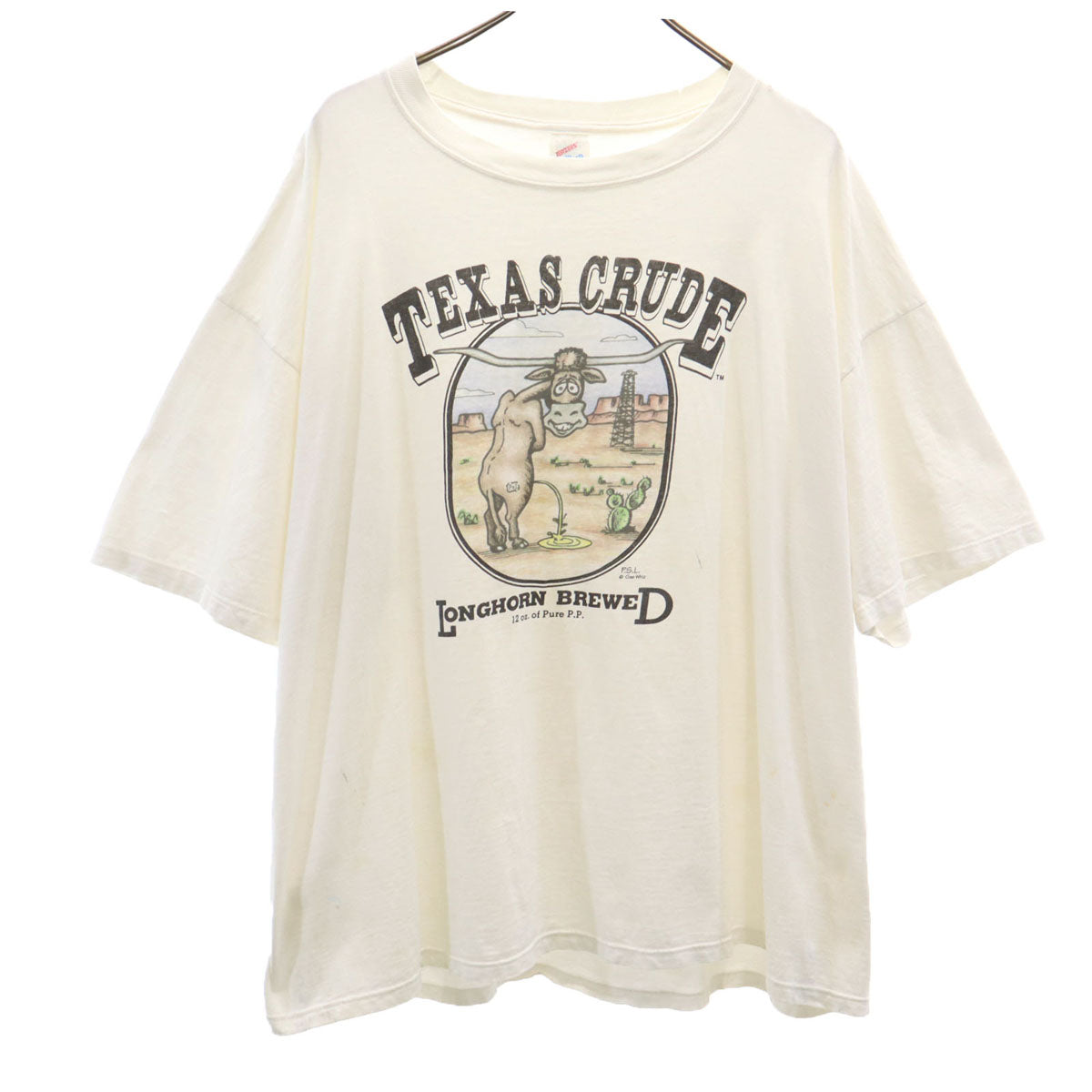 JERZEES ジャージーズ 90s USA製 オールド TEXAS CRUDE 半袖 Tシャツ XXL ホワイト ビッグサイズ アニマル柄 ロバ メンズ