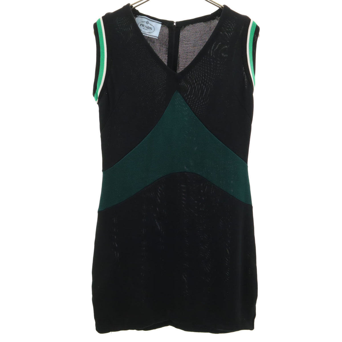 PRADA プラダ イタリア製 ノースリーブ ニット ミニワンピース 38 ブラック レディース