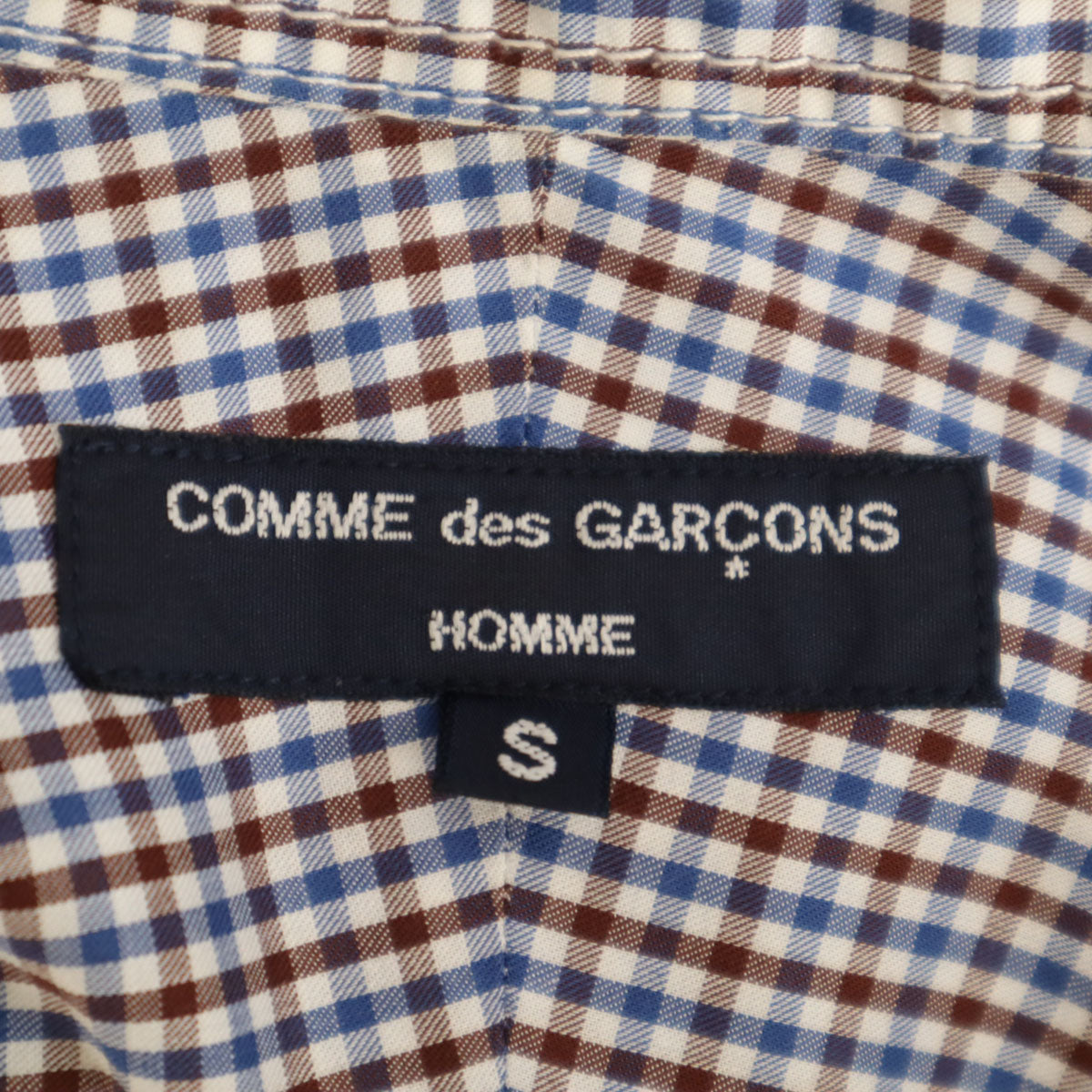 COMME des GARCONS HOMME コムデギャルソンオム 2014年 日本製 ギンガムチェック 半袖 ボタンダウンシャツ S ホワイト メンズ