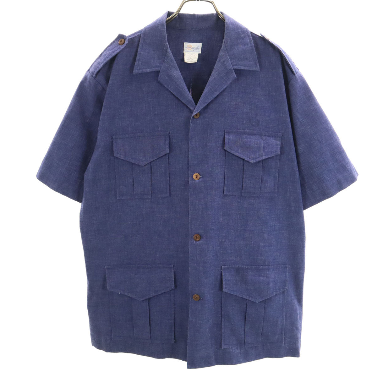 Mapili Hawaiian 80s ヴィンテージ 半袖 オープンカラー ワークシャツ L ネイビー メンズ