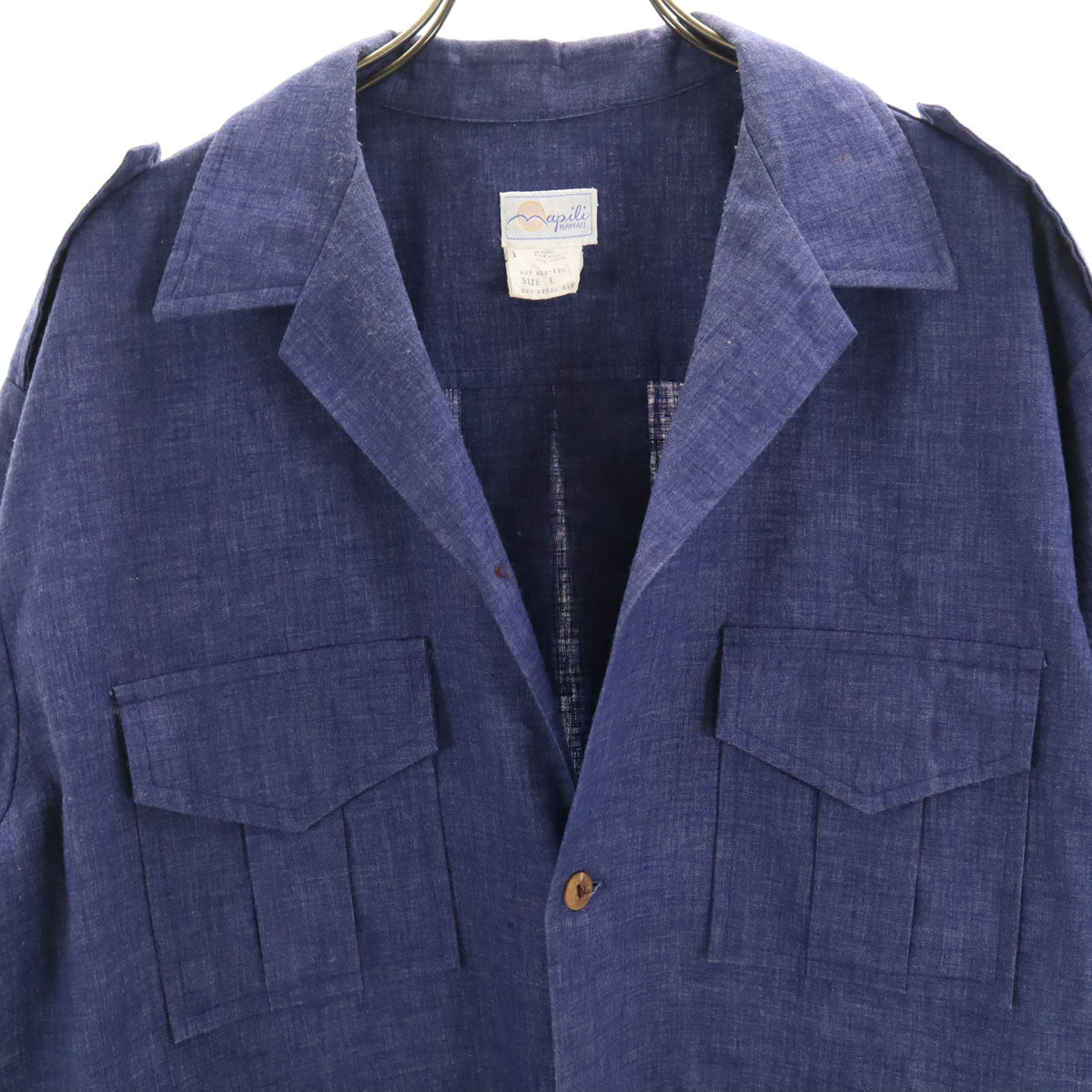 Mapili Hawaiian 80s ヴィンテージ 半袖 オープンカラー ワークシャツ L ネイビー メンズ