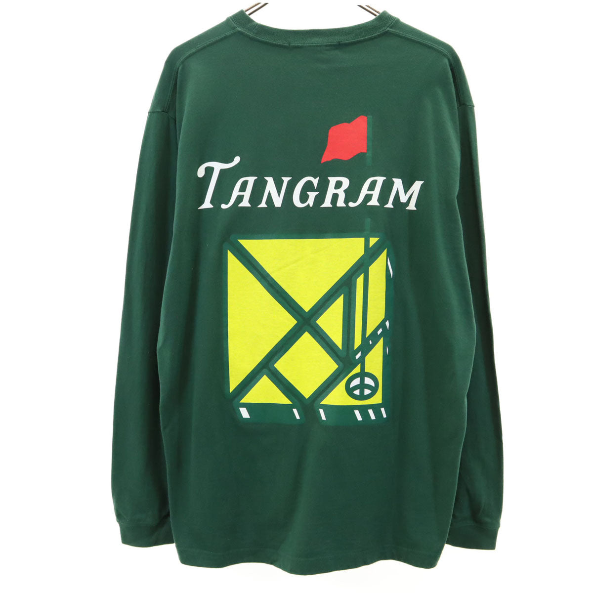 タングラム バックプリント 長袖 Tシャツ L 深緑 ロンT メンズ
