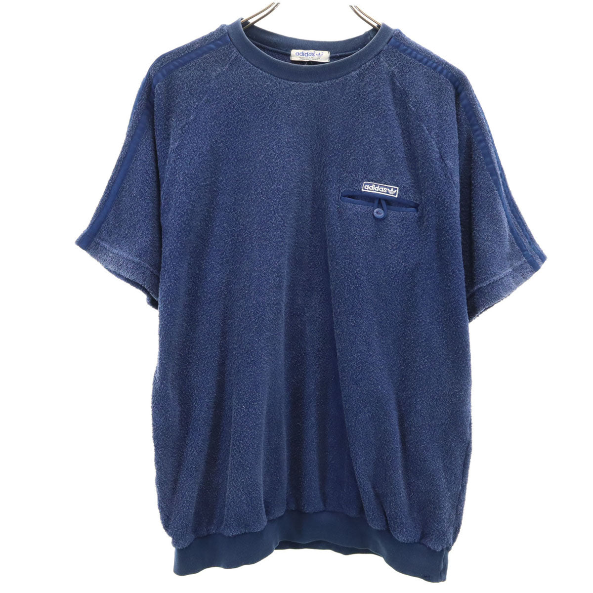 adidas アディダス 70s 80s デサント製 ヴィンテージ 半袖 パイル地 Tシャツ O ネイビー メンズ