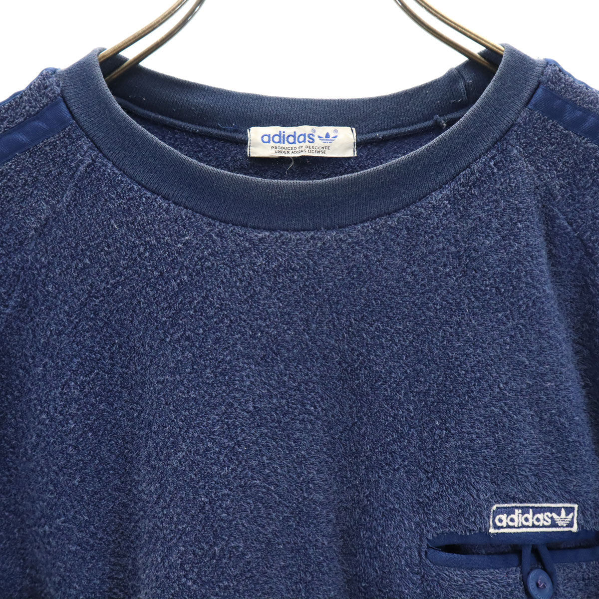 adidas アディダス 70s 80s デサント製 ヴィンテージ 半袖 パイル地 Tシャツ O ネイビー メンズ