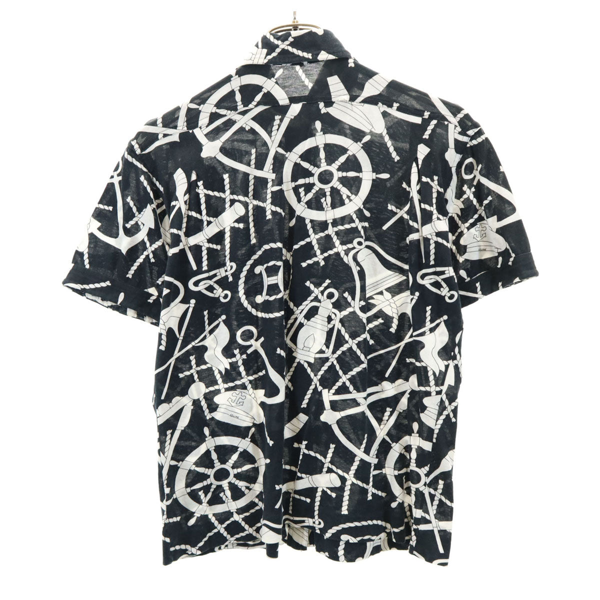 CELINE セリーヌ 90s イタリア製 オールド ジェーシーシー マリン柄 半袖 コットンシャツ 40 ブラック レディース