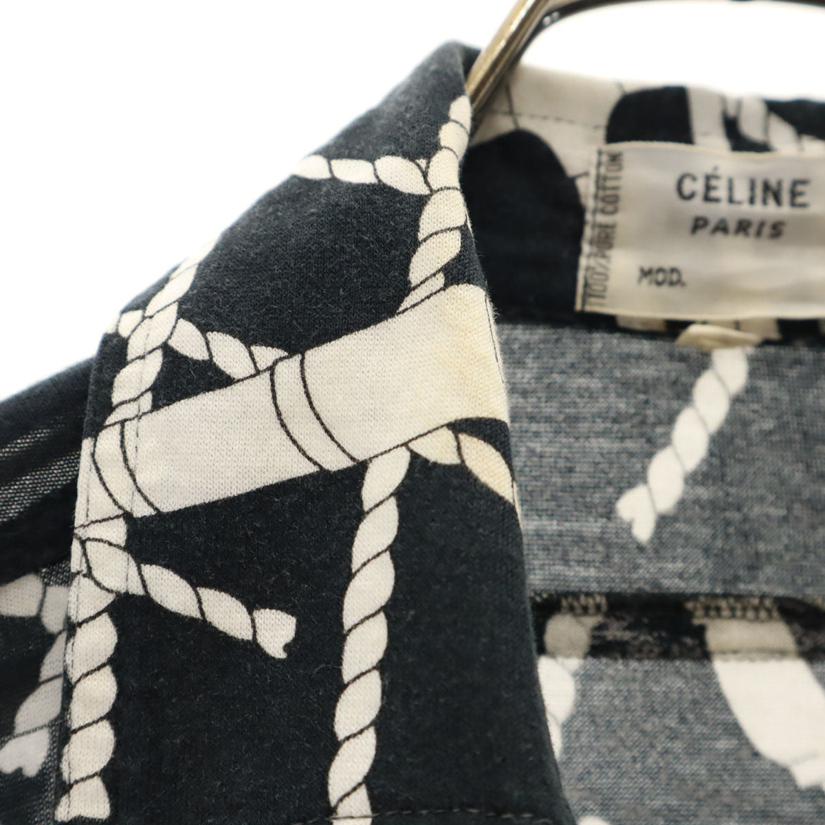 CELINE セリーヌ 90s イタリア製 オールド ジェーシーシー マリン柄 半袖 コットンシャツ 40 ブラック レディース
