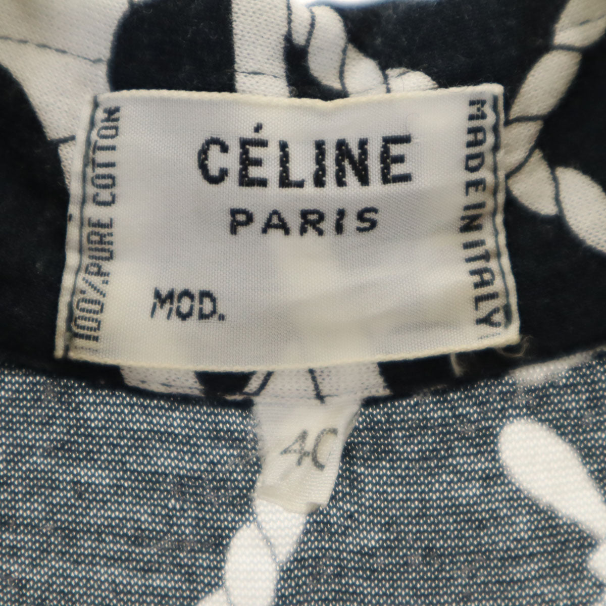 CELINE セリーヌ 90s イタリア製 オールド ジェーシーシー マリン柄 半袖 コットンシャツ 40 ブラック レディース