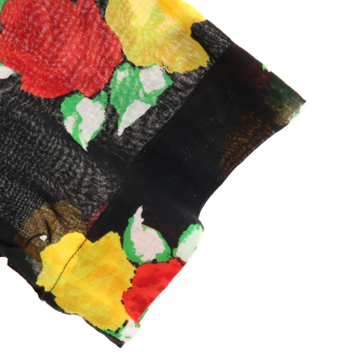 CELINE セリーヌ フランス製 バラ柄 半袖 ノーカラー ブラウス 40 ブラック レディース