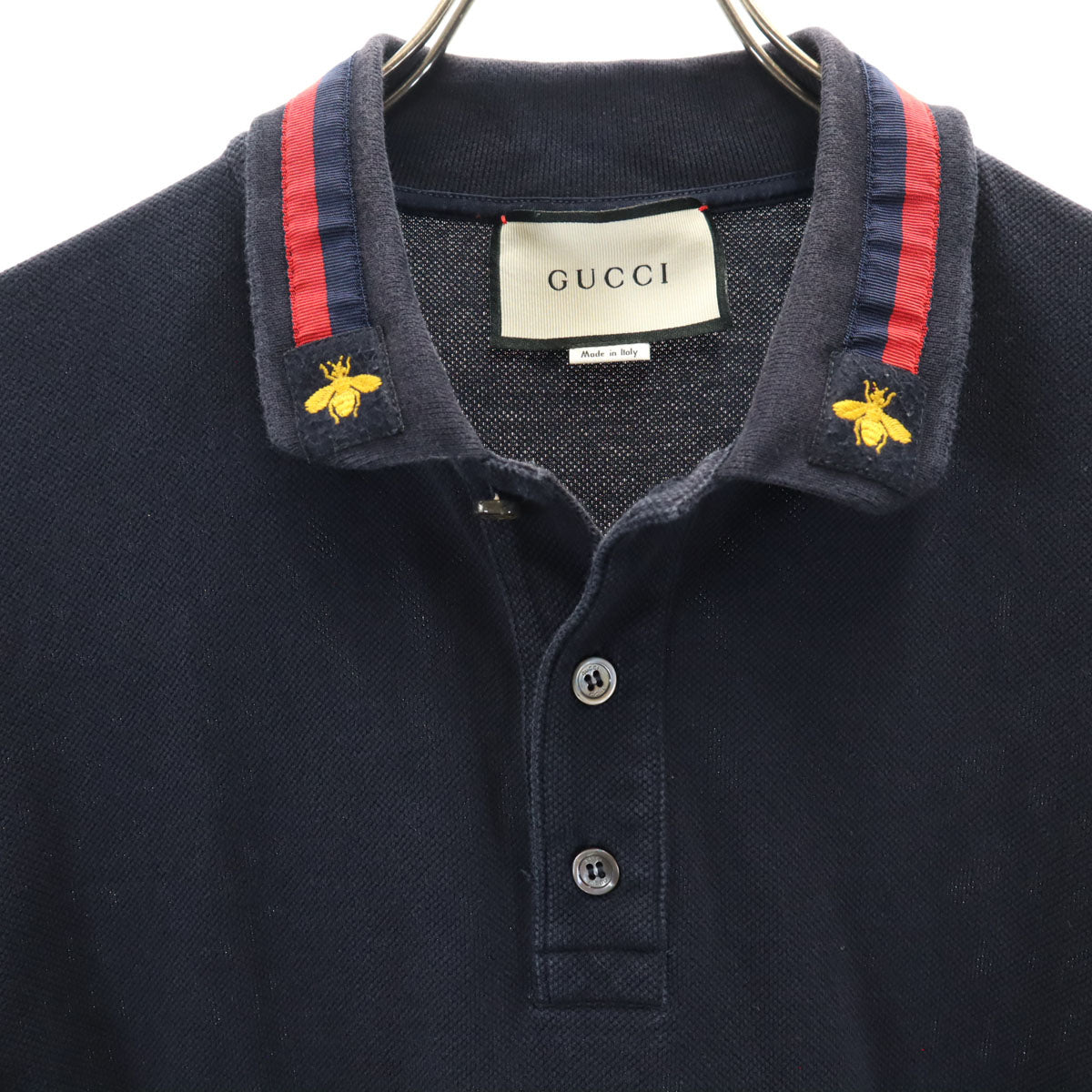 GUCCI グッチ イタリア製 半袖 ポロシャツ L 濃紺 鹿の子 レディース