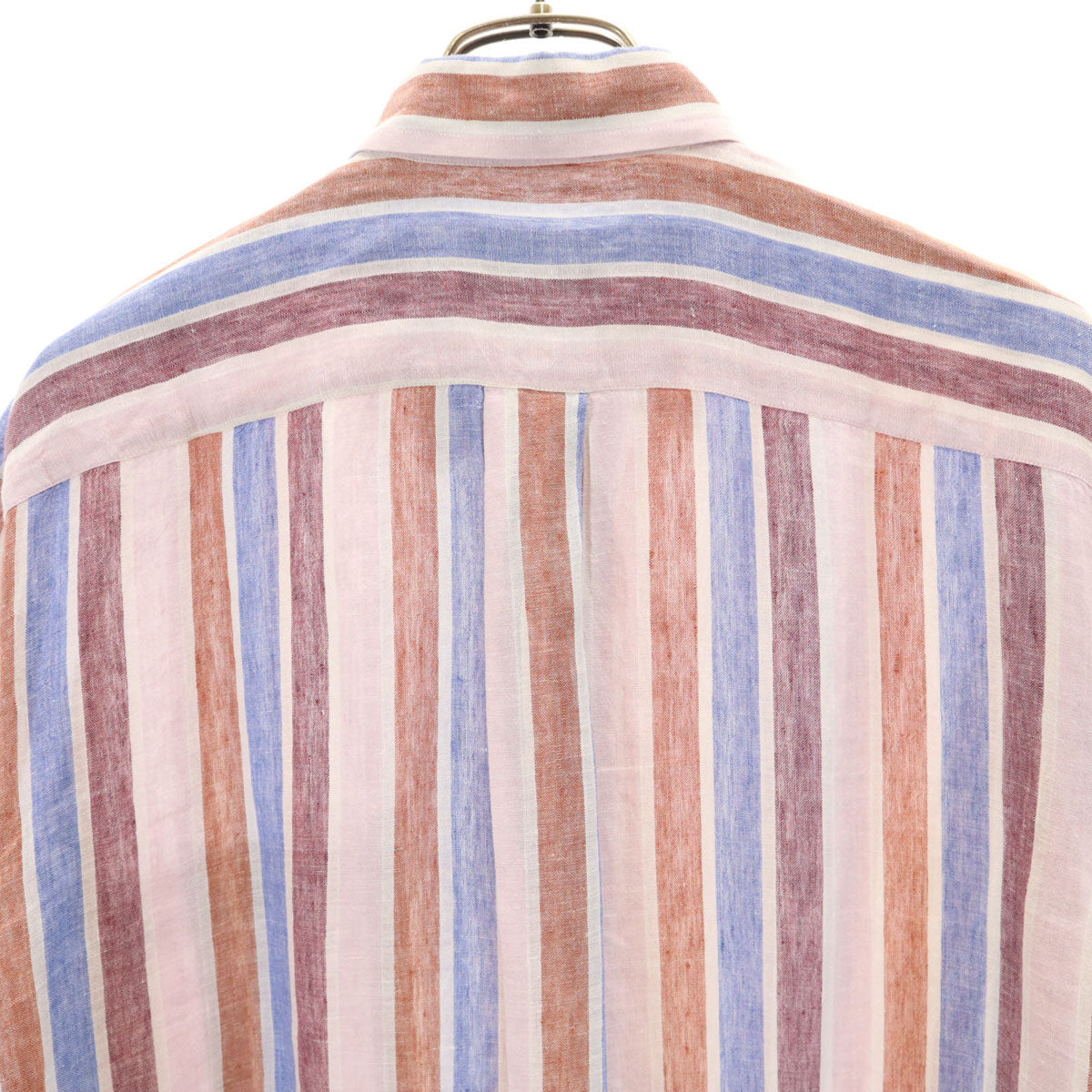 ETRO エトロ イタリア製 リネンブレンド ストライプ柄 半袖 ボタンダウンシャツ 40 マルチ メンズ
