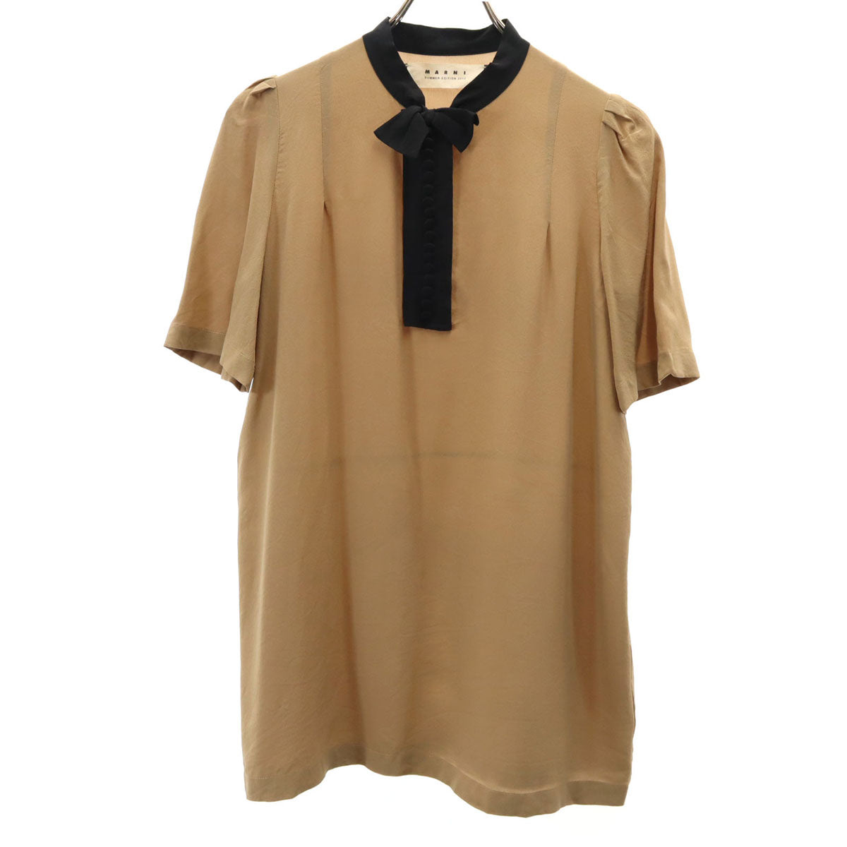 MARNI マルニ ポルトガル製 シルク 半袖 ブラウス 38 ブラウン プルオーバー レディース