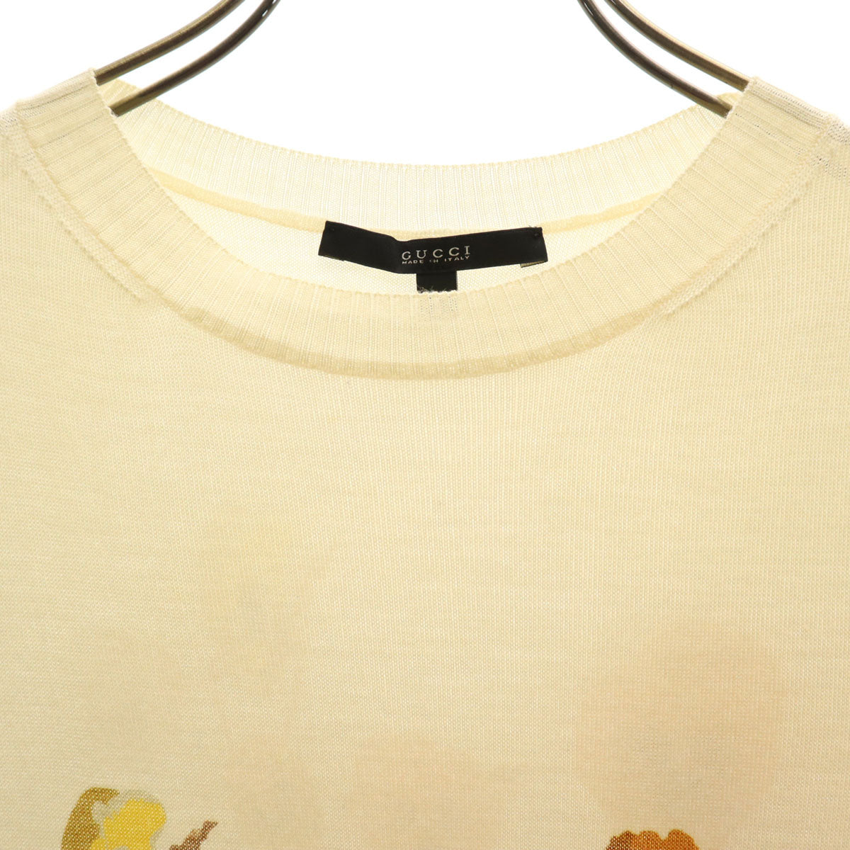 GUCCI グッチ イタリア製 カシミヤブレンド 花柄 半袖 ニット S アイボリー レディース