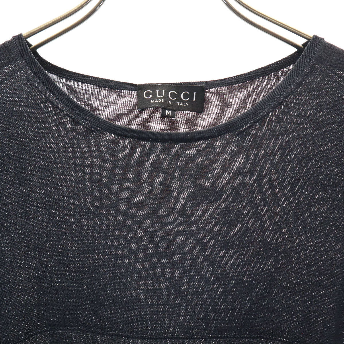 GUCCI グッチ イタリア製 シルク 半袖 ニット M 濃紺 レディース