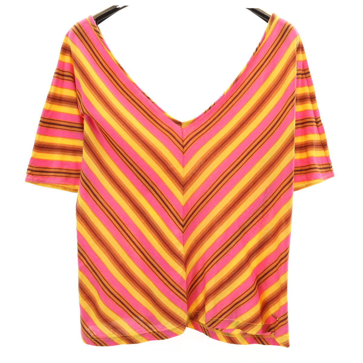 CELINE セリーヌ イタリア製 総柄 半袖 Vネック カットソー L ピンク レディース