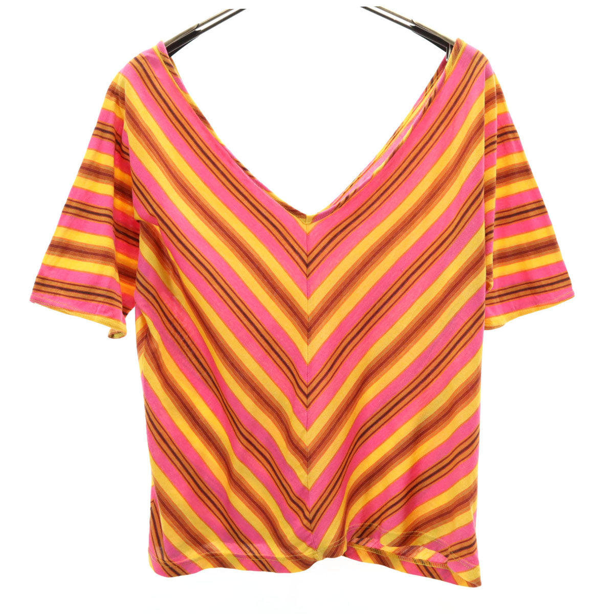 CELINE セリーヌ イタリア製 総柄 半袖 Vネック カットソー L ピンク レディース