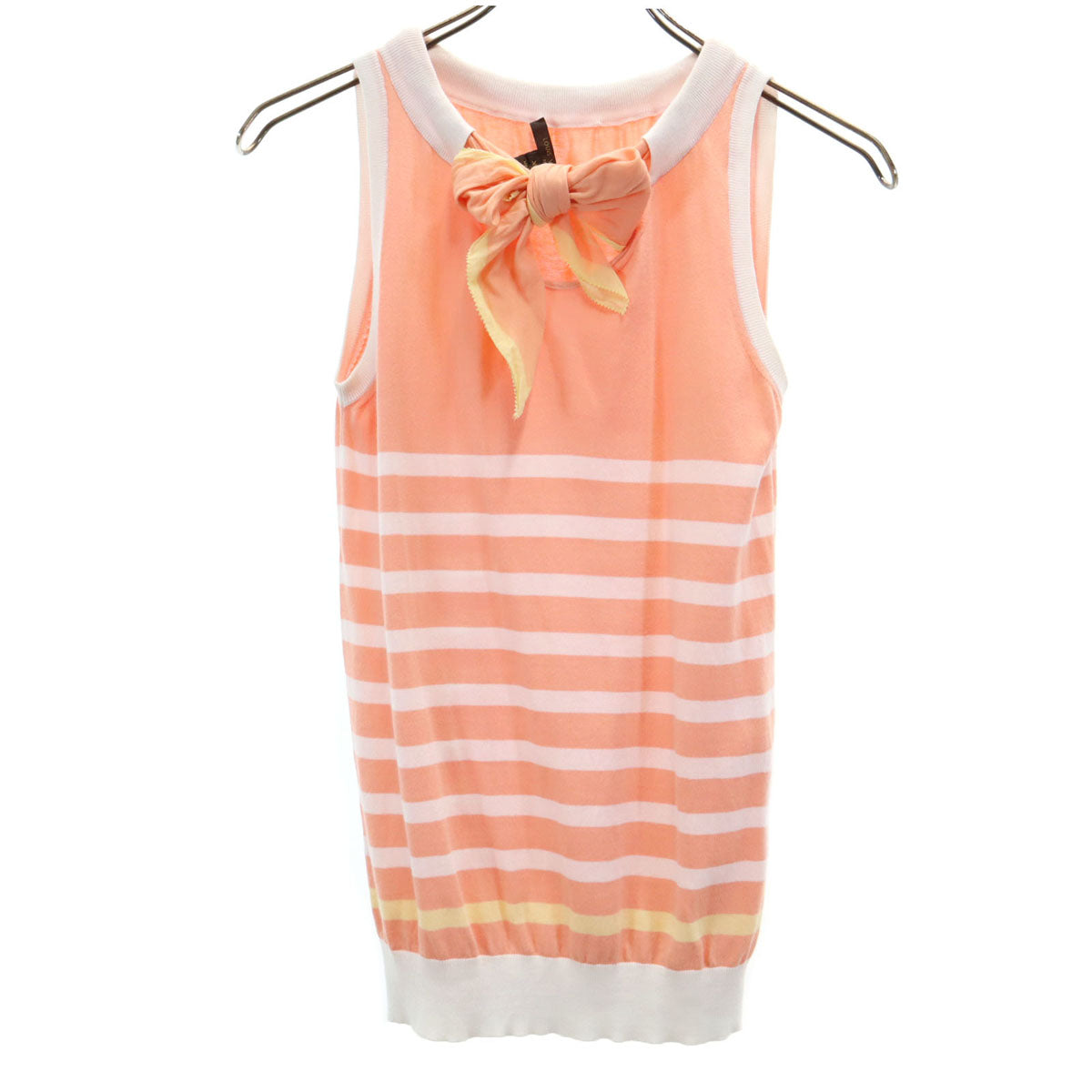 LOUIS VUITTON ルイヴィトン イタリア製 ボーダー柄 ノースリーブ ニット XS サーモンピンク レディース