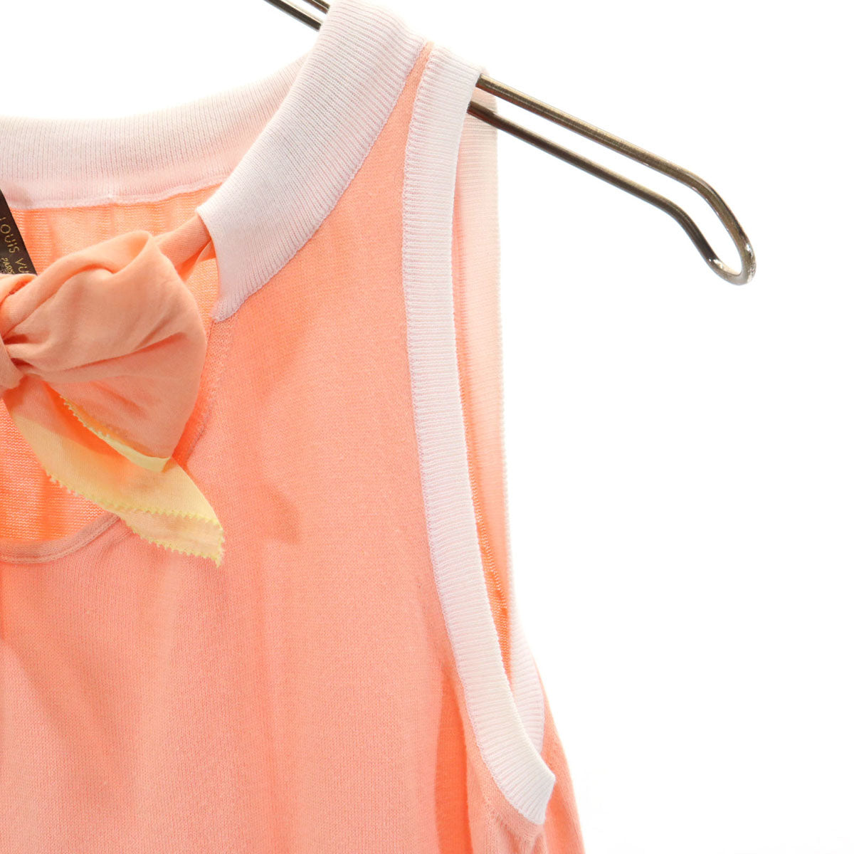 LOUIS VUITTON ルイヴィトン イタリア製 ボーダー柄 ノースリーブ ニット XS サーモンピンク レディース