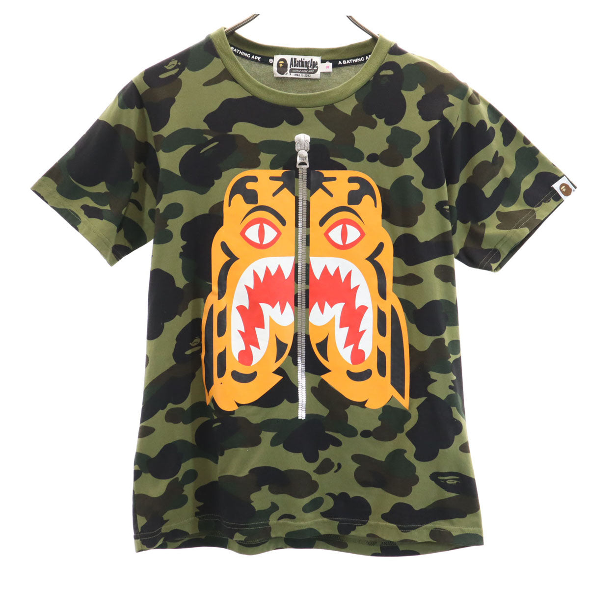 A BATHING APE アベイシングエイプ カモフラ柄 タイガー 半袖 Tシャツ S カーキ 迷彩 メンズ