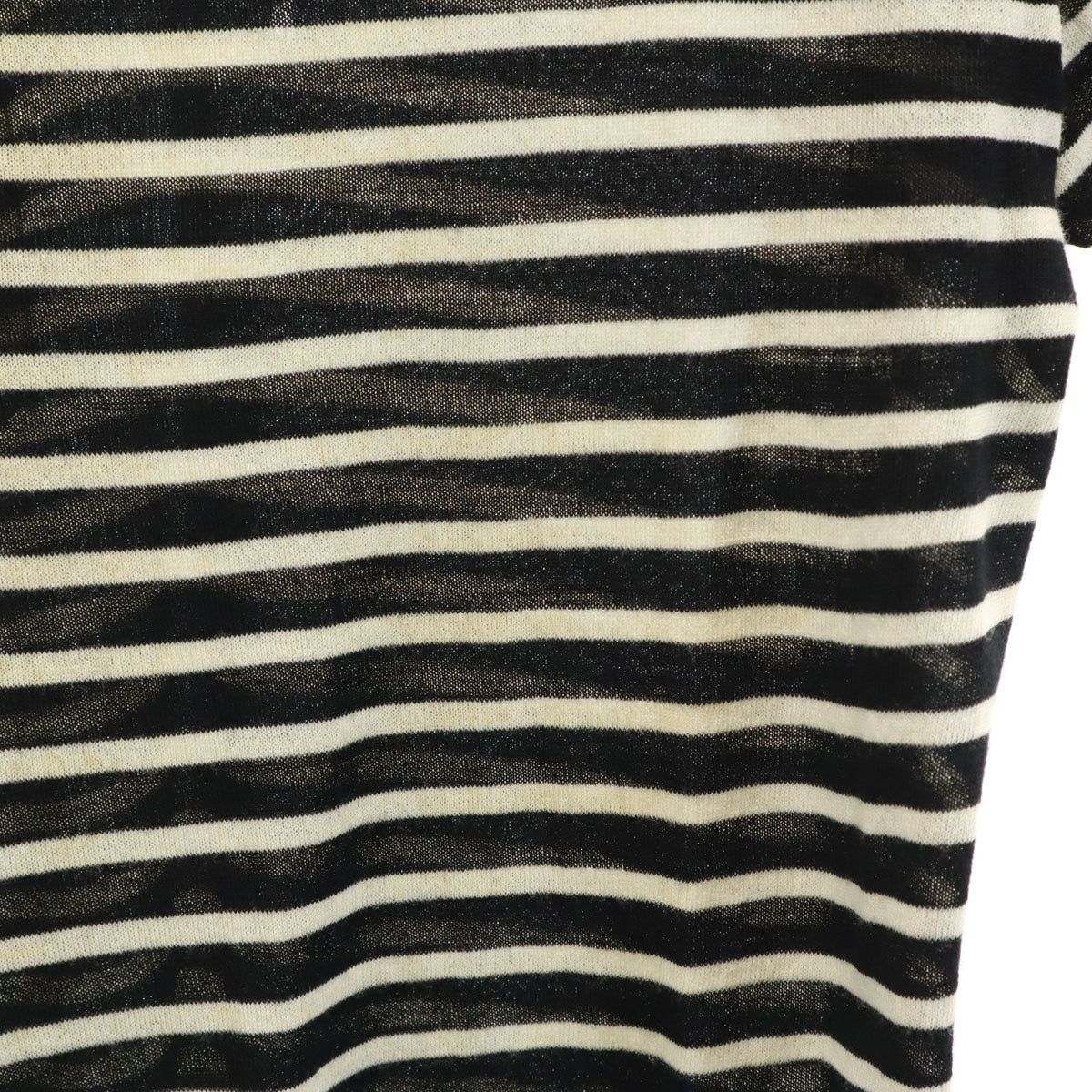 SAINT LAURENT サンローラン イタリア製 ボーダー柄 半袖 Vネック ニット XS ブラック レディース