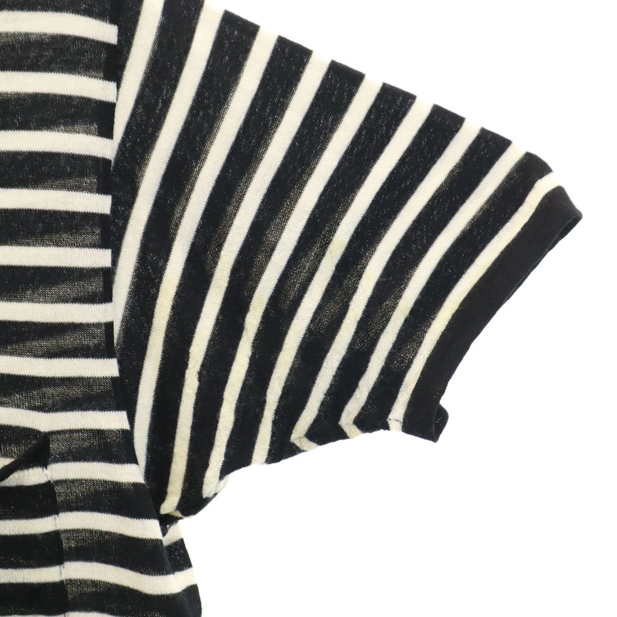 SAINT LAURENT サンローラン イタリア製 ボーダー柄 半袖 Vネック ニット XS ブラック レディース