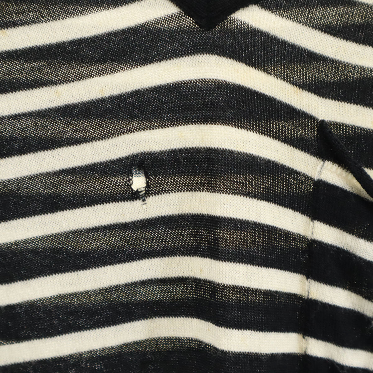 SAINT LAURENT サンローラン イタリア製 ボーダー柄 半袖 Vネック ニット XS ブラック レディース