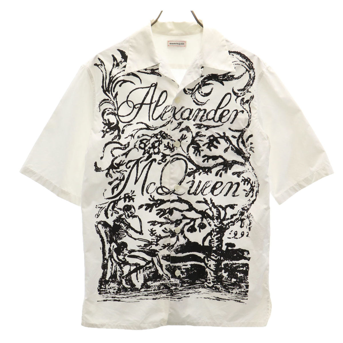 Alexander McQueen アレキサンダーマックイーン スカル 半袖 オープンカラーシャツ 15+ ホワイト メンズ