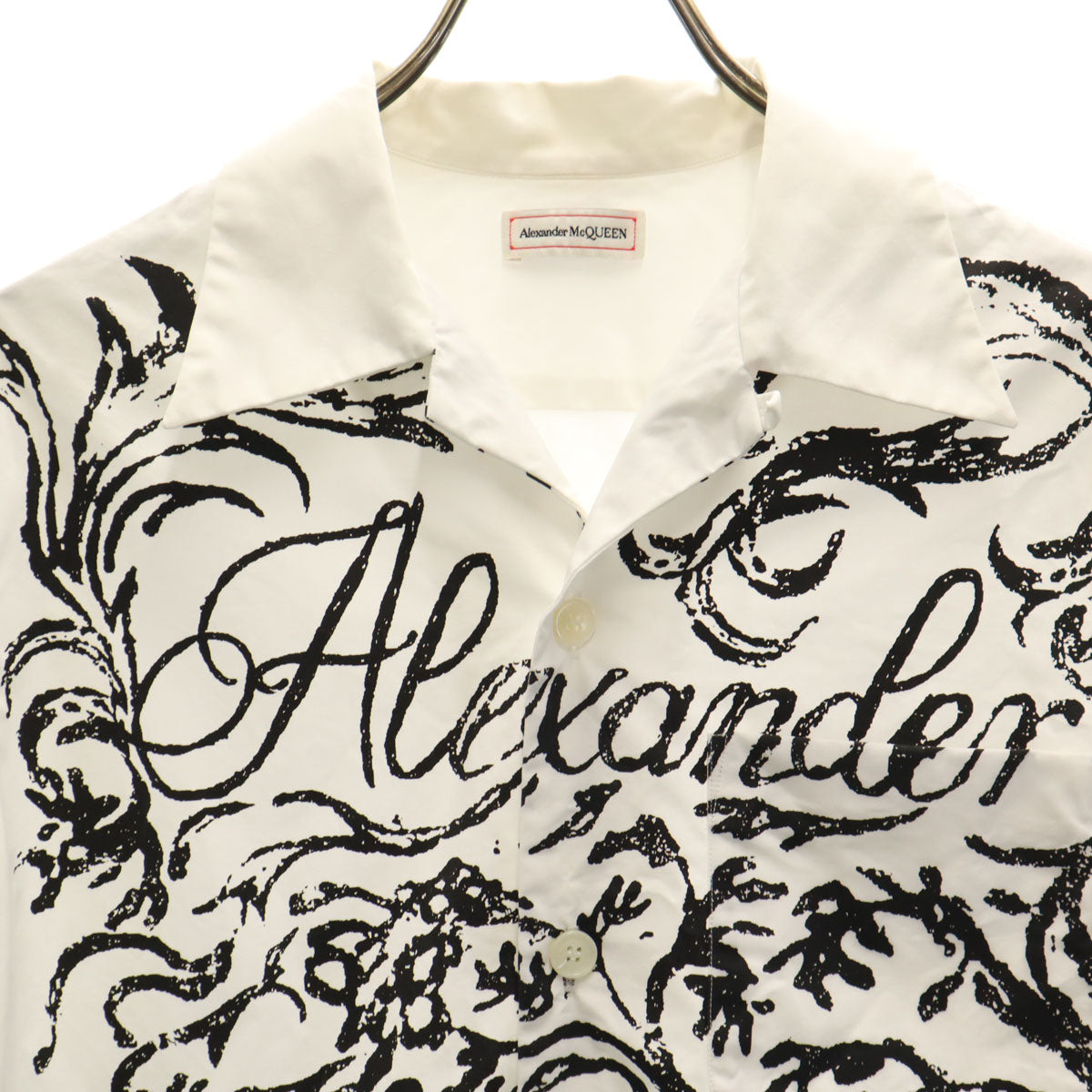 Alexander McQueen アレキサンダーマックイーン スカル 半袖 オープンカラーシャツ 15+ ホワイト メンズ