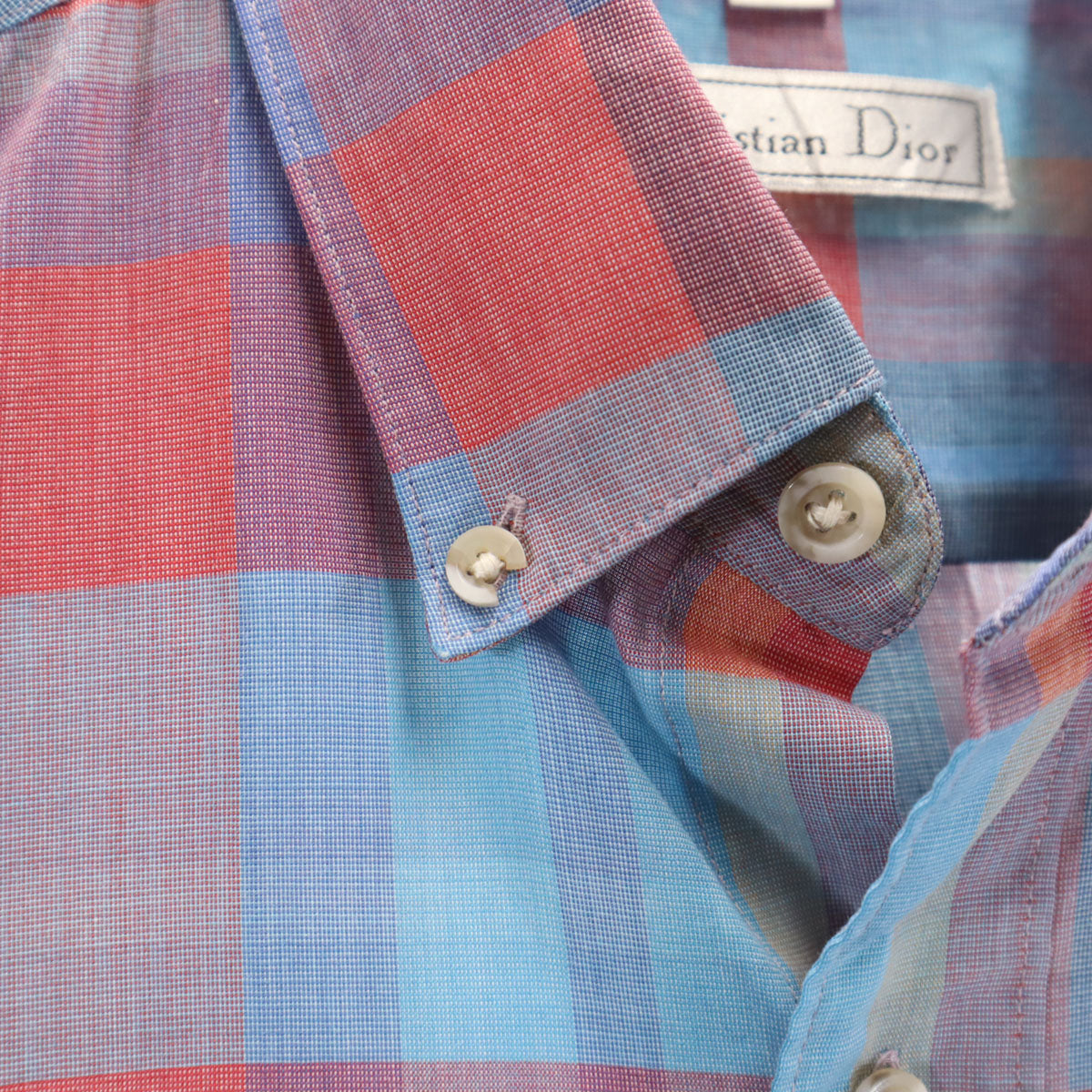 Christian Dior クリスチャンディオール 90s オールド チェック柄 半袖 ボタンダウンシャツ M ブルー メンズ