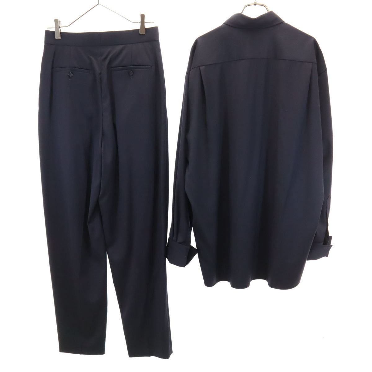 未使用 newnow ニューナウ 日本製 ウール 長袖 シャツ 上下 セットアップ L/M ネイビー メンズ