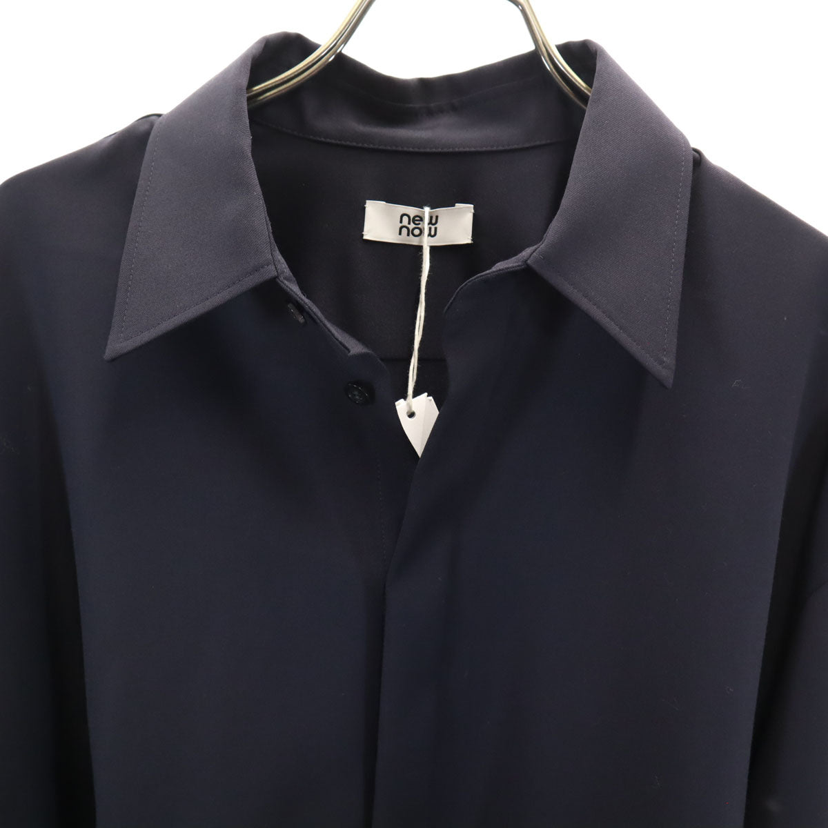 未使用 newnow ニューナウ 日本製 ウール 長袖 シャツ 上下 セットアップ L/M ネイビー メンズ