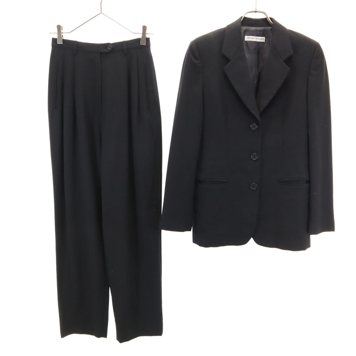 Emporio Armani エンポリオアルマーニ 90s イタリア製 ウール オールド パンツスーツ 上下 セットアップ 38/42 黒 レディース