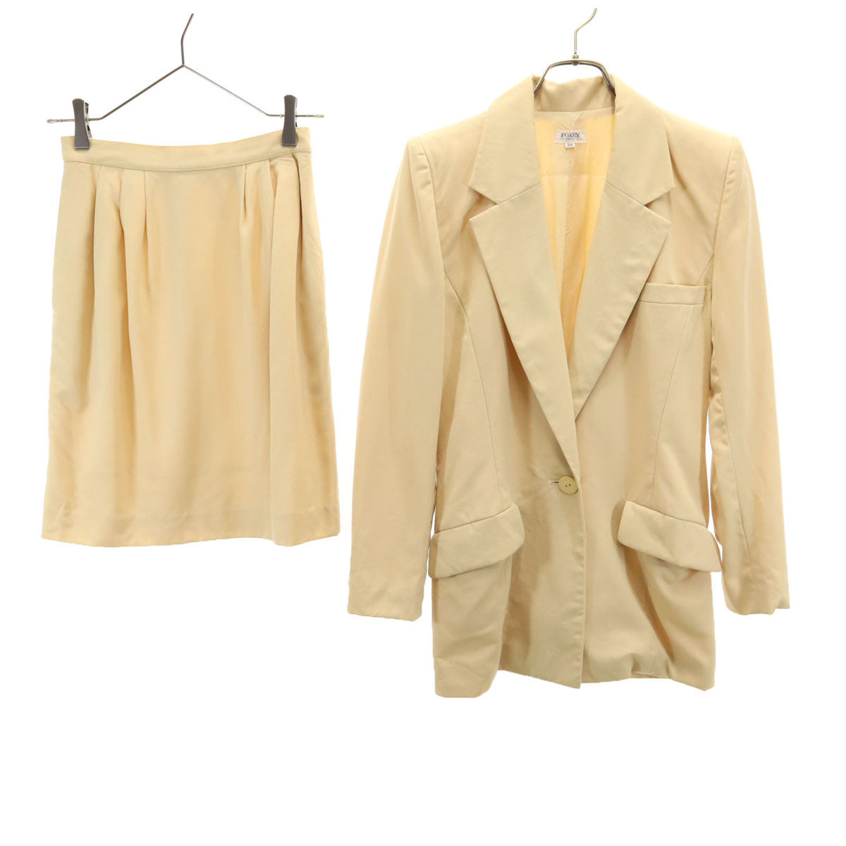 FOXEY フォクシー 日本製 ウール スカートスーツ 上下 セットアップ 38 ベージュ系 レディース