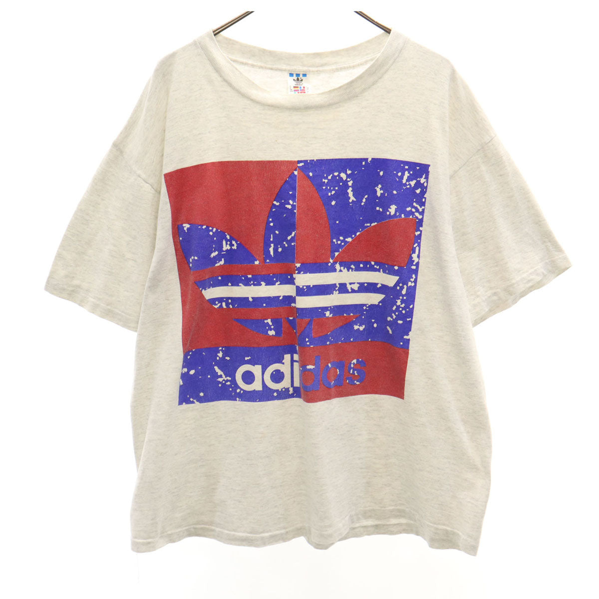 adidas アディダス 90s USA製 オールド トレフォイルロゴ 半袖 Tシャツ L グレー シングルステッチ メンズ