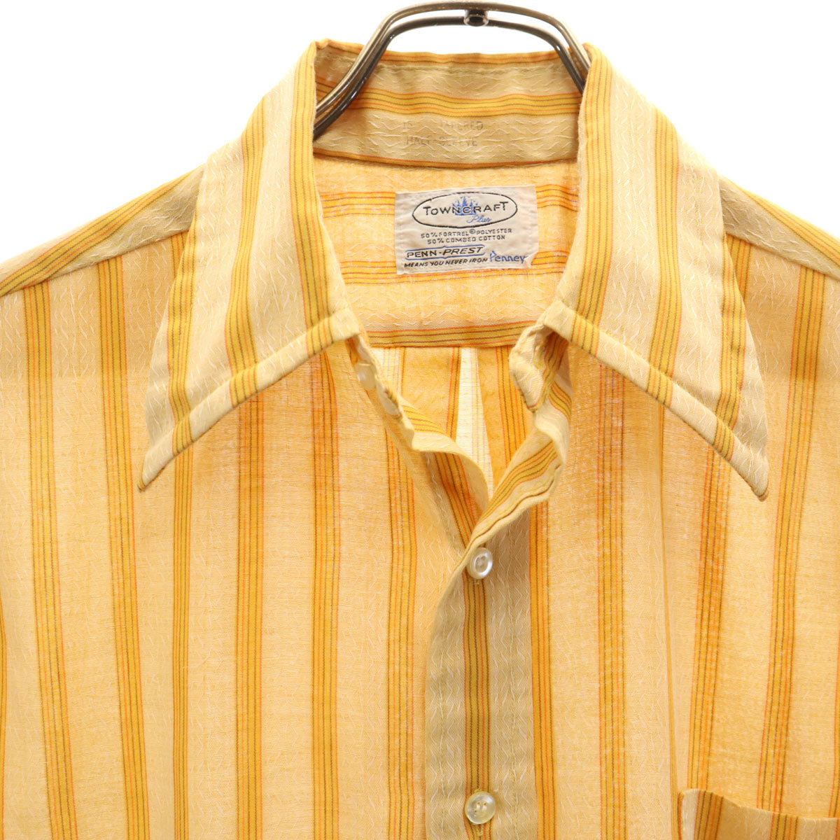TOWNCRAFT タウンクラフト 70s ヴィンテージ ストライプ柄 半袖 シャツ 15 山吹色 PENNEYS メンズ