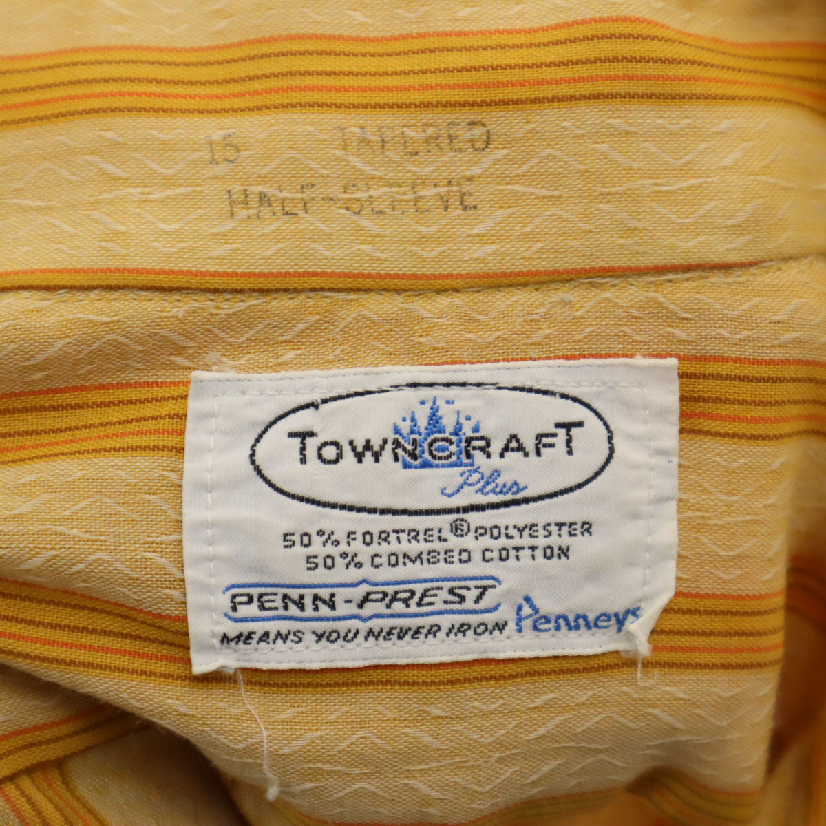 TOWNCRAFT タウンクラフト 70s ヴィンテージ ストライプ柄 半袖 シャツ 15 山吹色 PENNEYS メンズ