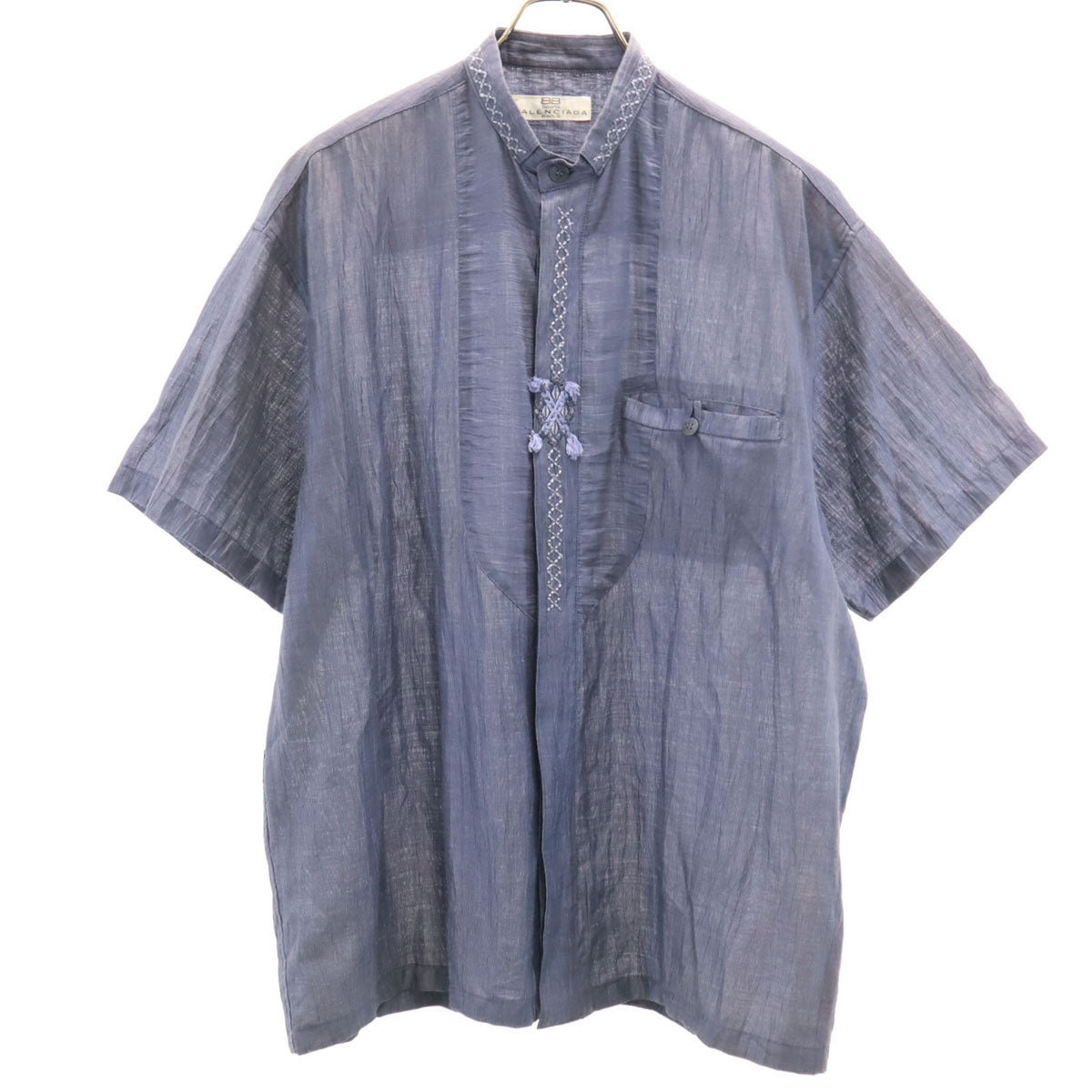 BALENCIAGA SPORT バレンシアガ スポーツ 90s オールド 半袖 ワッシャー加工 バンドカラーシャツ L チャコール メンズ