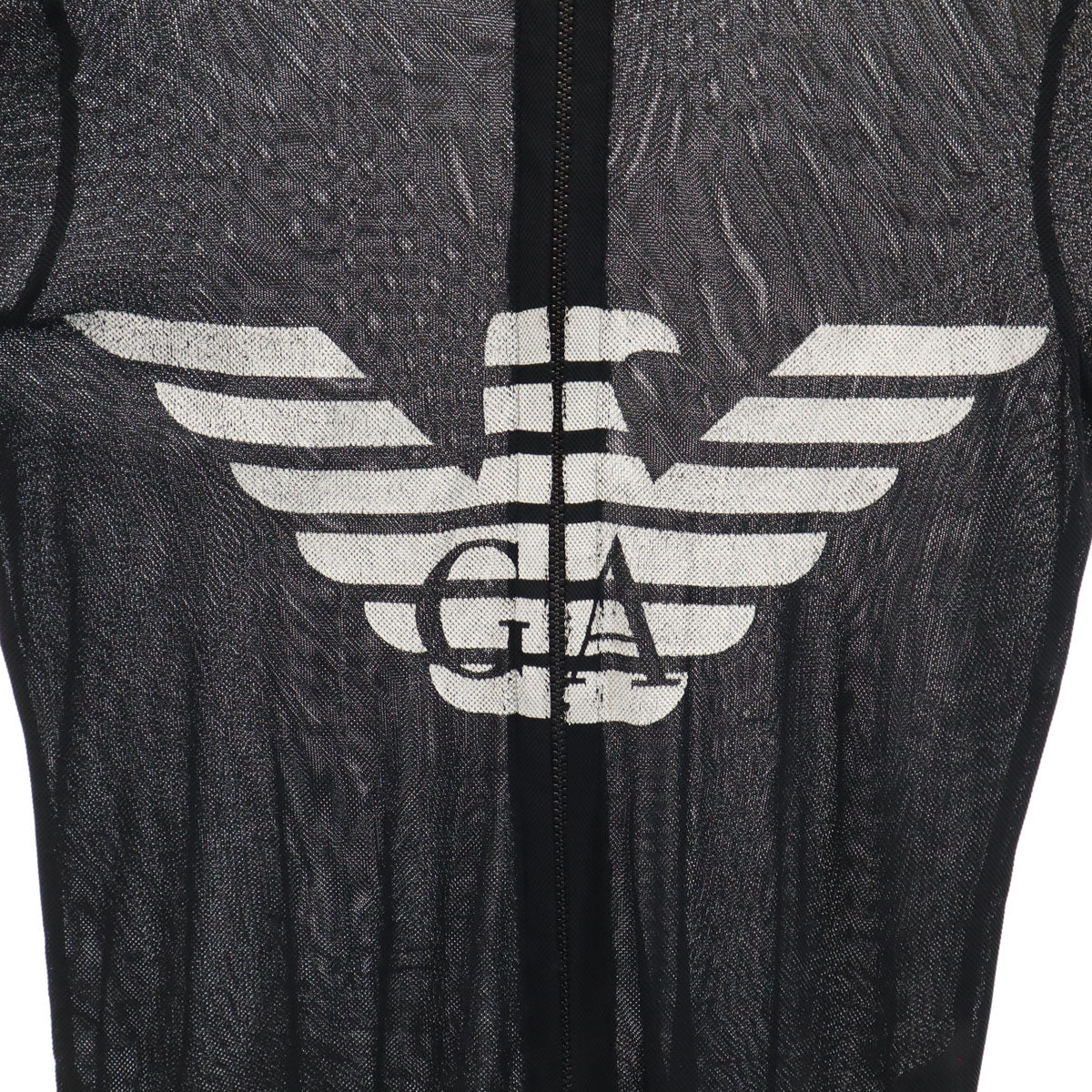 Emporio Armani エンポリオアルマーニ 90s イタリア製 オールド 半袖 ジップアップ メッシュ カットソー M ブラック レディース