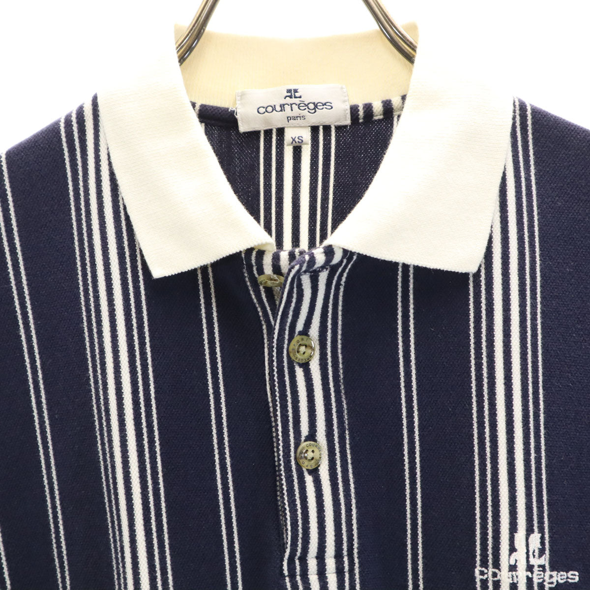 courreges クレージュ ストライプ柄 半袖 ポロシャツ XS ネイビー メンズ
