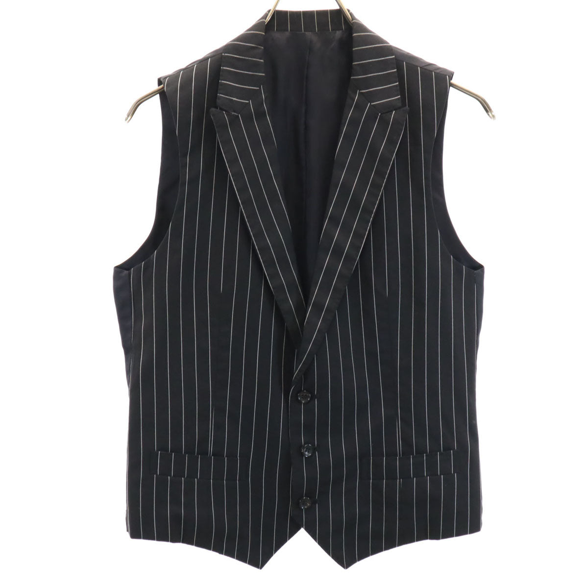 JOHN LAWRENCE SULLIVAN ジョンローレンスサリバン 日本製 シルクブレンド ストライプ柄 ジレベスト 36 ブラック メンズ