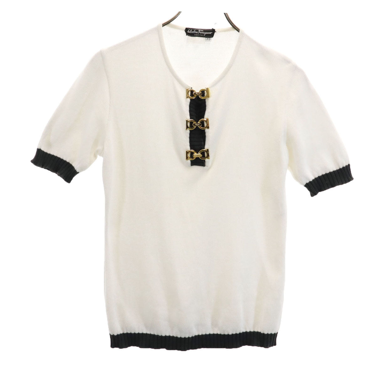Salvatore Ferragamo サルヴァトーレフェラガモ 90s イタリア製 オールド 半袖 ニット XS ホワイト レディース