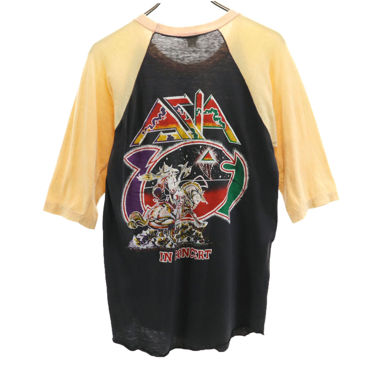 AZIA エイジア 80s パキ綿 5分袖 Tシャツ チャコールグレー バンT ロックバンド エイジア メンズ