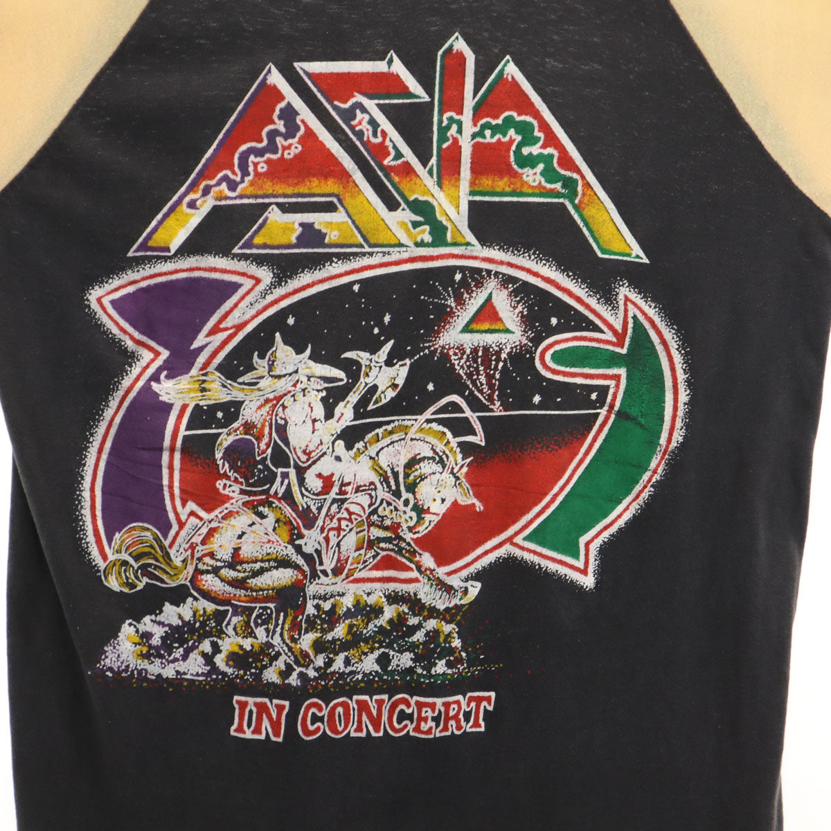 AZIA エイジア 80s パキ綿 5分袖 Tシャツ チャコールグレー バンT ロックバンド エイジア メンズ