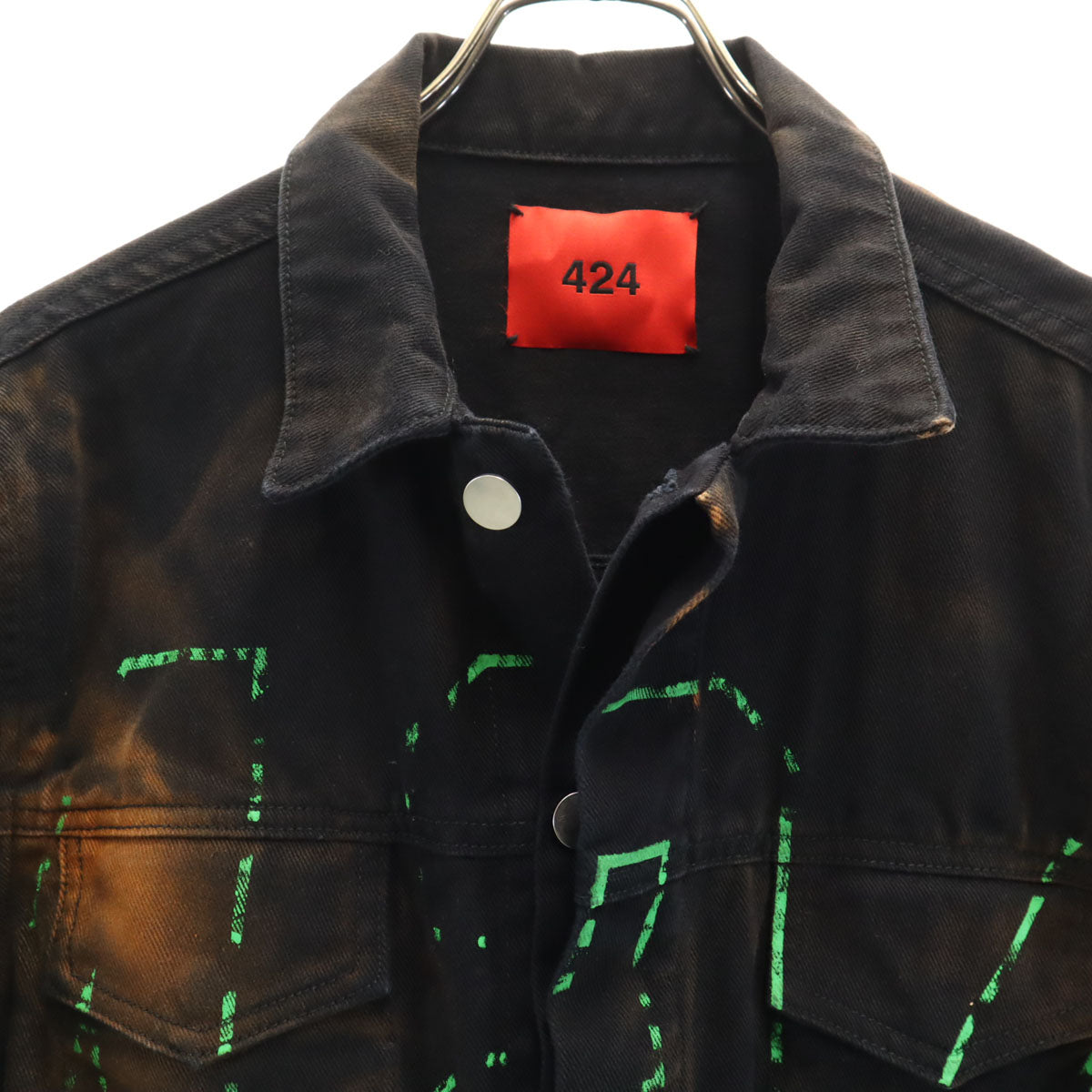 424 フォートゥーフォー ブリーチ加工 トラッカー ジャケット S ブラック メンズ