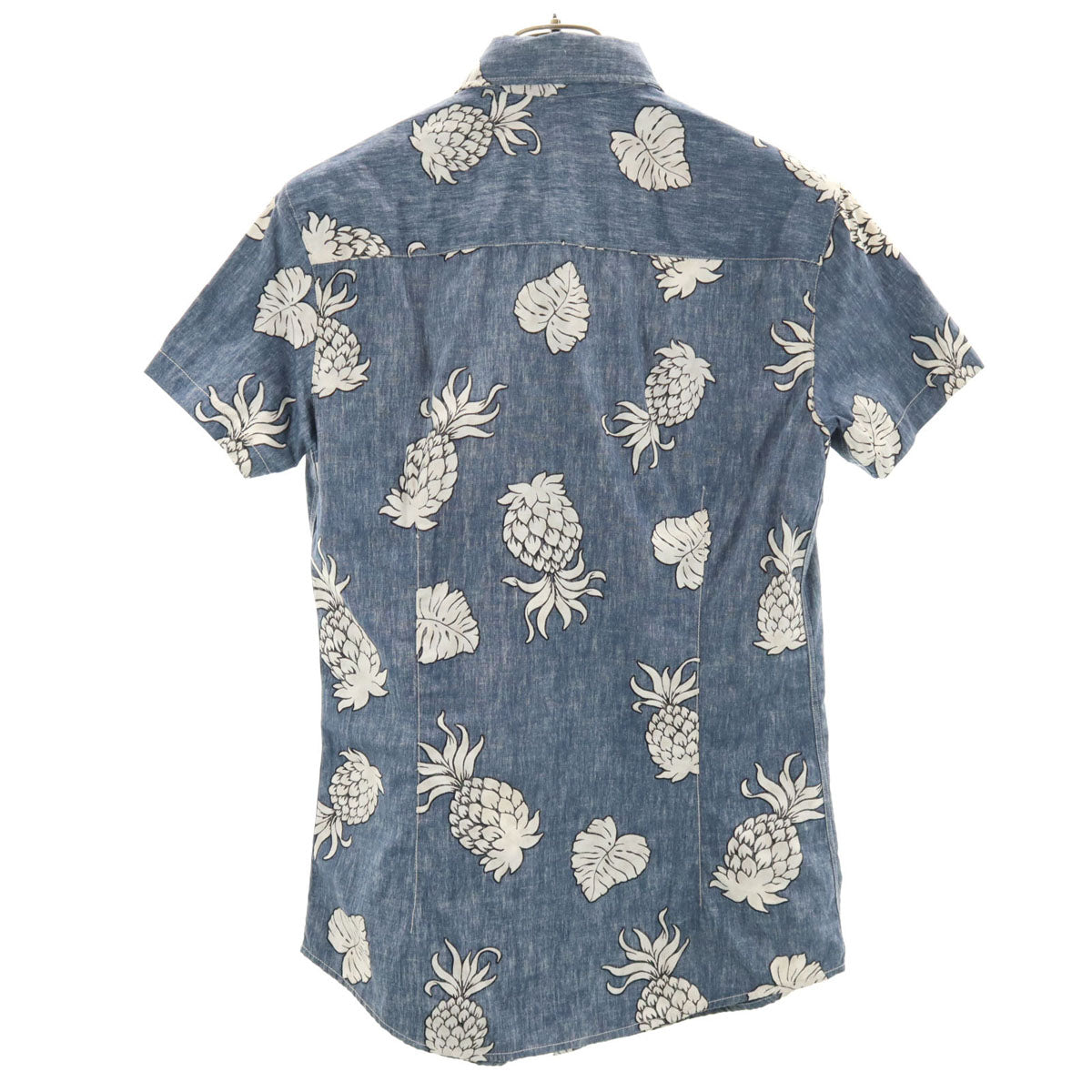 ARMANI JEANS アルマーニジーンズ 半袖 リバースプリント アロハシャツ XS ネイビー×ホワイト パイナップル メンズ