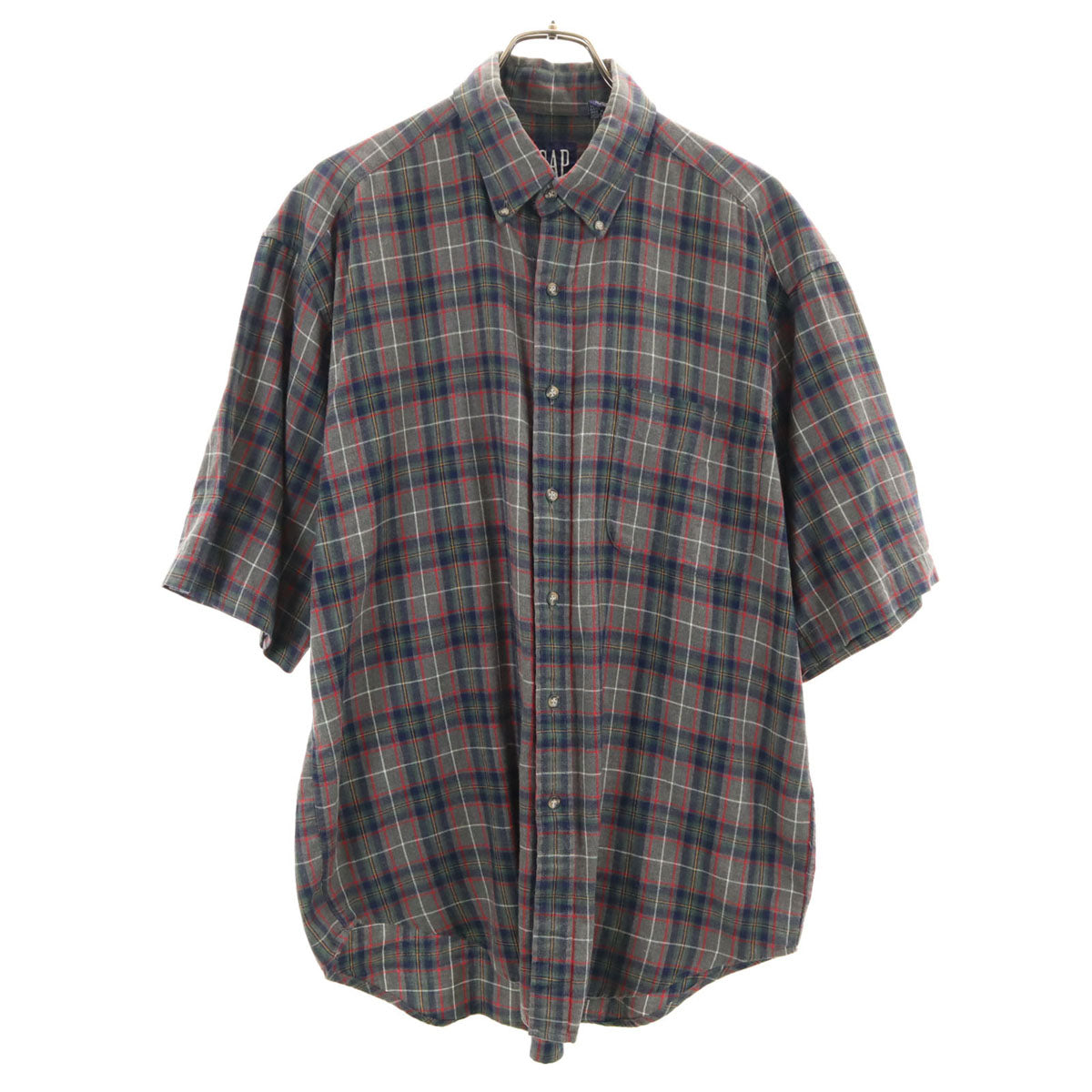 GAP ギャップ 90s オールド チェック柄 半袖 ボタンダウンシャツ L グレー系 メンズ