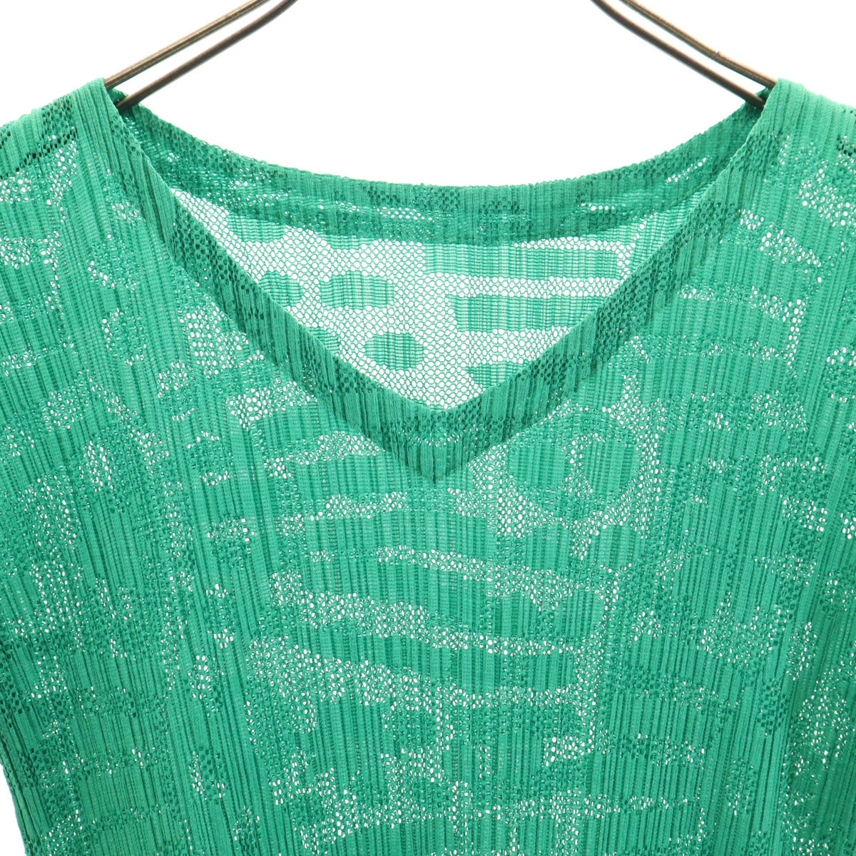 PLEATS PLEASE プリーツプリーズ 日本製 総柄 ノースリーブ プリーツ カットソー 4 グリーン イッセイミヤケ メッシュ メンズ