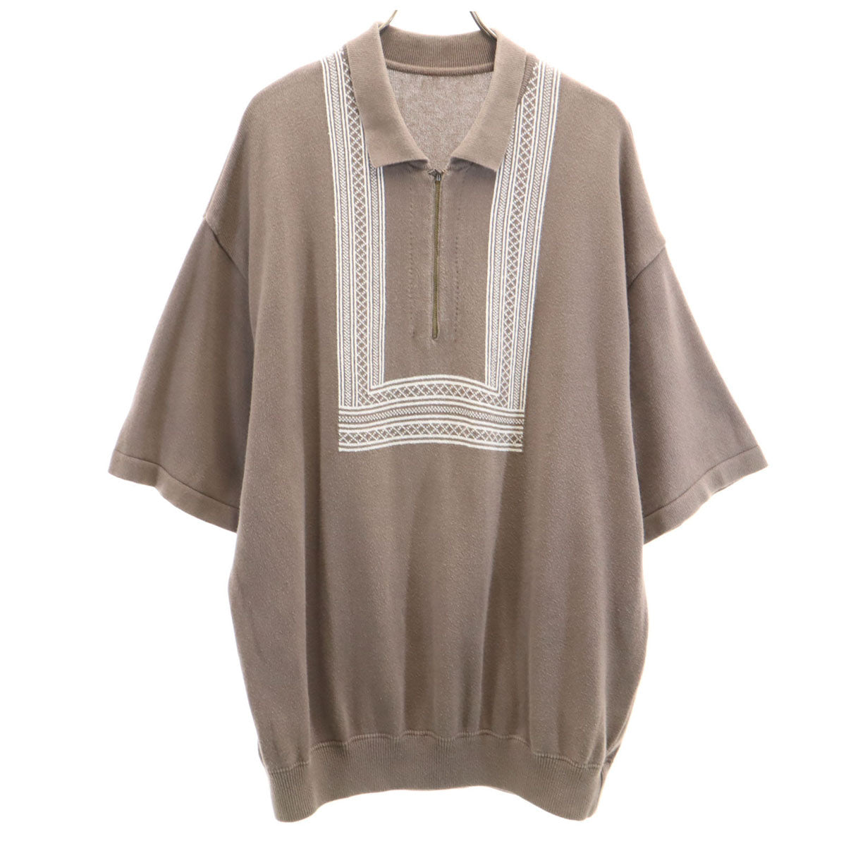 crepuscule クレプスキュール 日本製 5分袖 ハーフジップ ニット ポロシャツ 3 ブラウン メンズ