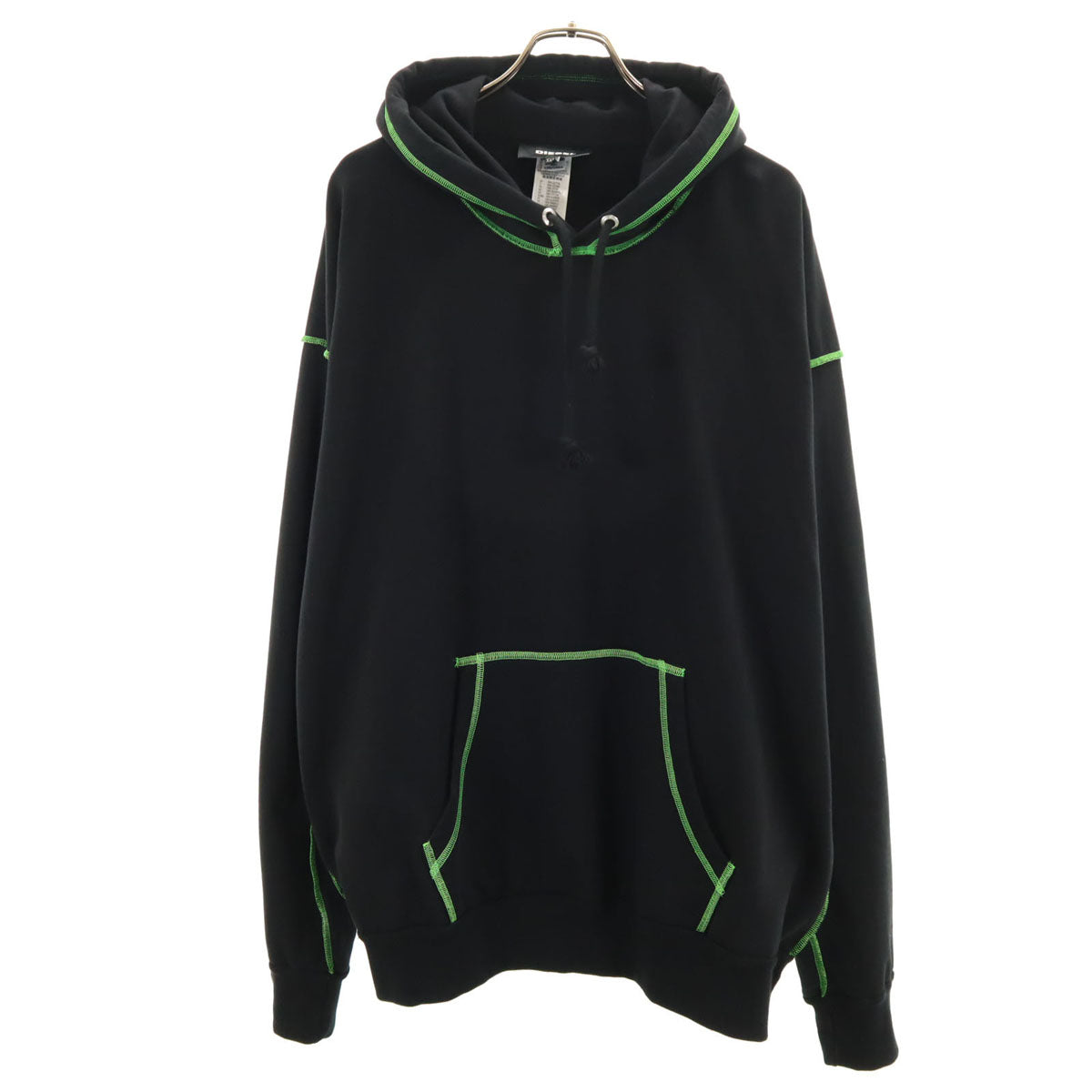 DIESEL ディーゼル ブルガリア製 バック英字プリント 長袖 スウェットパーカー XXL ブラック ビッグサイズ メンズ