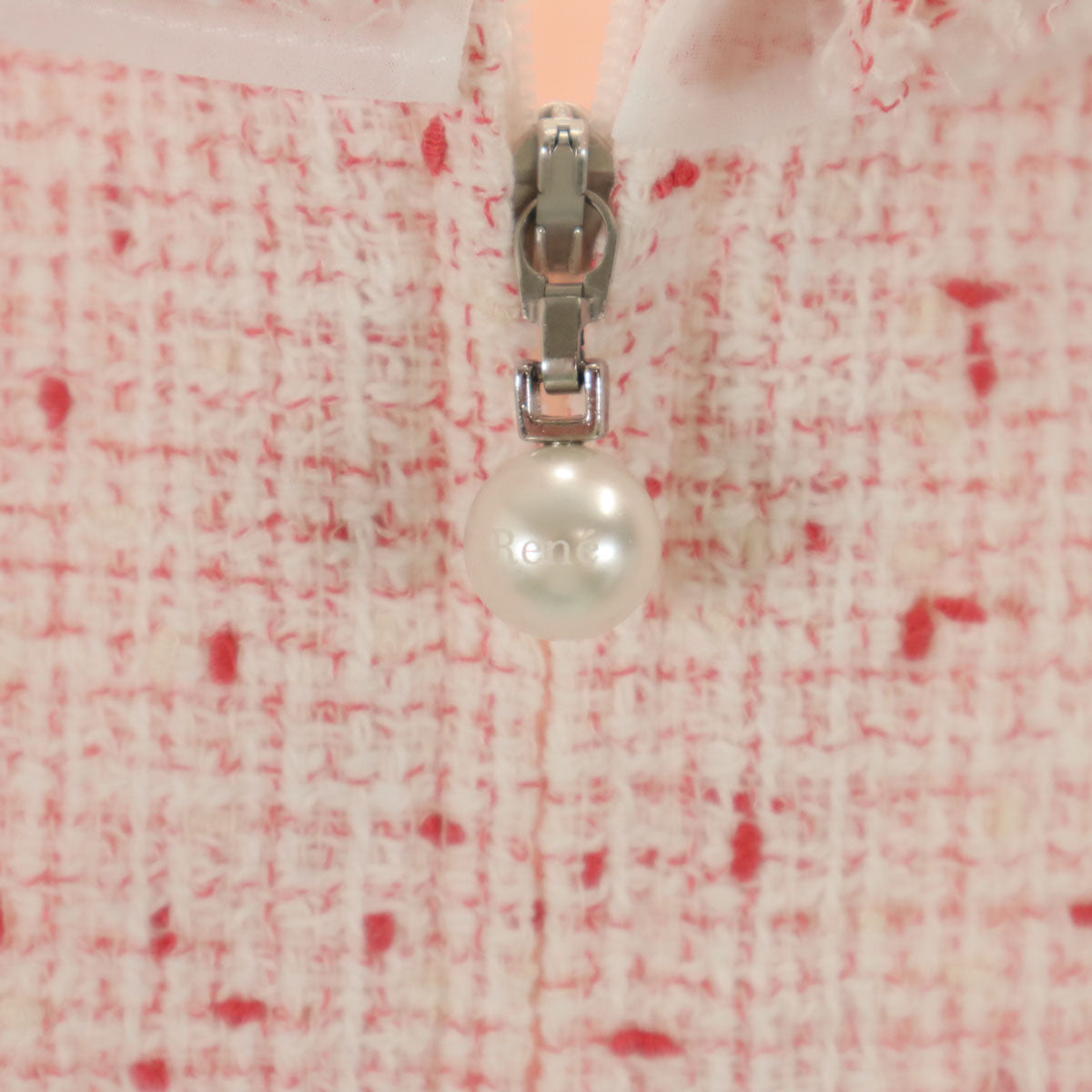 未使用 Rene ルネ 日本製 5分袖 ツイード ジャケット 34 ピンク系 レディース