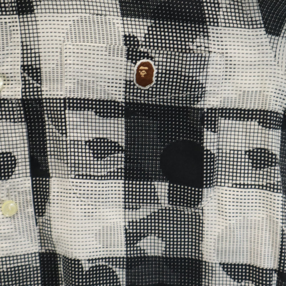 A BATHING APE アベイシングエイプ 日本製 総柄 長袖 ボタンダウンシャツ M ホワイト 他 メンズ